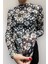 Siyah-Beyaz Çiçek Desenli Tül Bluz 2