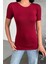 Rahat ve Şık Kısa Kollu Bisiklet Yaka Likralı Viskon Penye Body Bordo 3
