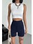 Tarz ve Rahatlığı Bir Arada Sunan Yüksek Bel Esnek Likralı Krep Şort Lacivert 4