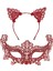 Romantik Kırmızı Dantel Maske Seti – Kedi Kulaklı Taç ve Maske 3 No 2