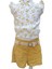 Kız Çocuk İkili Takım Çiçekli Ekru-Sarı | %100 Pamuk Bürümcük Kumaş, Kemerli Şortlu Takım 2