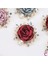 Incili Kristal Taşlı Kırmızı Kumaş Çiçek Gül Broş - Gold Yaprak Yaka Çiçeği Iğnesi Aksesuar Hediyesi 3