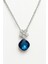 Kadın Gümüş Renkli Zincirli Kolye - Mavi Taşlı Çiçek Motifli Zarif Tasarım 1