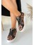 Beyaz Tabanlı Bağcıklı Dolgu Topuk Spor Ayakkabı Saten Leopar Topuk Boyu 4 cm 3