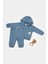 Erkek Bebek Pamuklu Mavi Kapüşonlu Eşofman Takımı - Cepli ve Lastikli 1