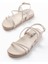 Bayan Sandalet 1001-1105 Bej Gümüş Taşlı Günlük Kadın Sandalet 3