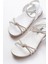 Bayan Sandalet 1001-1120 Beyaz Gümüş Taşlı Günlük Kadın Sandalet 3