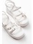Bayan Sandalet 861-1222 Beyaz Tokalı Bilekten Bağlamalı Dolgu Kadın Sandalet 4