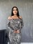 Runiquehome Kadın Madonna Yaka Dalgıç Kumaş Leopar Desen Maxi Boy Derin Yırtmaçlı Elbise 4