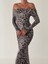 Runiquehome Kadın Madonna Yaka Dalgıç Kumaş Leopar Desen Maxi Boy Derin Yırtmaçlı Elbise 8