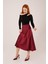 Runiquehome Çan Kesim Midi Bordo Saten Etek 3