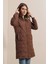 Runiquehome 5138 Kapitone Uzun Şişme Mont - Kahverengi 4