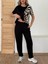Runiquehome Kadın Bisiklet Yaka Kısa Kol Leopar Desen Bluz ve Pantolon Ikili Takım 4
