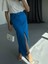 Runiquehome Gabardin Uzun Önden Yırtmaçlı Etek - Saks 8