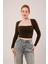 Runiquehome Kare Yaka Basic Kahverengi Bluz 5