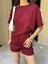 Runiquehome Osy Modal Yumuşak Dokulu Kumaş Parçalı Bisiklet Yaka T-Shirt Mini Şortlu Etek Ikili Takım -Bordo 2