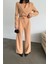 Runiquehome Crop Ceket - Pantolon Takım Gold Düğme Detaylı - Kahverengi 2