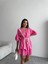 Runiquehome Keten Bel Büzgülü Bluz-Pantolon Takım - Fuşya 1