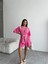 Runiquehome Keten Bel Büzgülü Bluz-Pantolon Takım - Fuşya 2