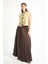 Kadın Kahverengi Vual Kumaş Kırışık Uzun Astarlı Etek 29062 2
