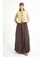 Kadın Kahverengi Vual Kumaş Kırışık Uzun Astarlı Etek 29062 3