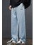 Erkek Açık Mavi Baggy Beli Lastikli Likralı Düz Paça Bol Kesim Rahat Denim Jean Pantolon RF0480 1