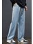 Erkek Açık Mavi Baggy Beli Lastikli Likralı Düz Paça Bol Kesim Rahat Denim Jean Pantolon RF0480 4