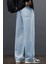 Erkek Açık Mavi Baggy Beli Lastikli Likralı Düz Paça Bol Kesim Rahat Denim Jean Pantolon RF0480 5