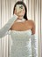 Beyaz Taş Işlemeli Balık Model Eldivenli Abiye 5165 3