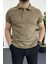 Erkek Slim Fit Düz Renk Pamuklu Soft Polo Tişört Açık Kahverengi EDW365 1