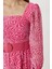 Kemerli Desenli Volanlı Şifon Elbise LFG0087 Pembe 3