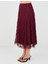 Bordo Yüksek Bel Dantel Detaylı Örme Midi Etek 4