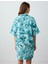 Mavi V Yaka Keten Karışımlı Desenli Mini Elbise 5