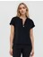 Siyah V Yaka Kısa Kollu Dokuma Bluz 3
