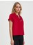Kırmızı V Yaka Kısa Kollu Dokuma Bluz 3