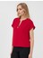 Kırmızı V Yaka Kısa Kollu Dokuma Bluz 4