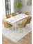 Arel Beyaz Mermer 80X132 Açılabilir Mdf Masa Yemek Odası Takımı, Mutfak Takımı 6 Adet Sandalye 2