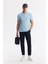 Erkek Mavi Kıvrılmaz Polo Yaka %100 Pamuk Basic Regular Fit T-Shirt B001032 3