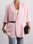 Kadın Kruvaze Yaka Kemerli Pembe Keten Ceket 2