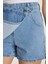 Kadın Slim Fit Dar Kesim Çift Cepli Açık Mavi Şort Etek 2