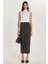 Kadın Slim Fit Dar Kesim Beli Lastikli Viskon Kumaş Midi Boy Gri Etek 4