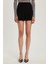 Kadın Slim Fit Dar Kesim Viskon Kumaş Pileli Siyah Mini Etek 1