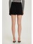 Kadın Slim Fit Dar Kesim Viskon Kumaş Pileli Siyah Mini Etek 5