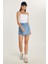Kadın Slim Fit Dar Kesim Çift Cepli Açık Mavi Şort Etek 4
