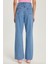 Kadın Regular Fit Cepli Geniş Paça Mavi Jean Kot Pantolon 5