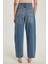 Kadın Regular Fit Yan Cepli Baggy Balon Mavi Jean Kot Pantolon 5