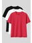 Oversize Fit Basic O Yaka 3lü Paket Siyah-Beyaz-Rose Kadın T-Shirt 97285 1