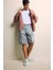 %100 Pamuk Baggy Fit Kargo Cepli Jean Bermuda Şort F5022AX25SM 1