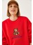 Kadın Ayıcık Baskılı Yazılı Ribanalı Basic Sweatshirt Ös 6