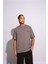 Erkek Oversize T-Shirt Life Fast Gri 2